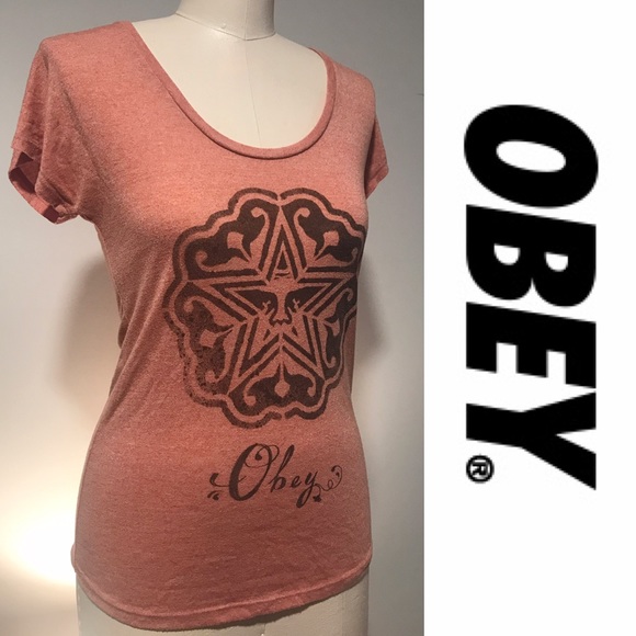 OBEY salmon short sleeved t-shirt ▪️sz Med - Picture 1 of 7